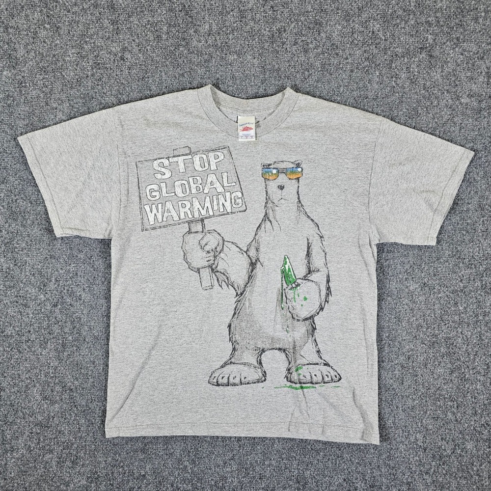 VTG Tennessee River Graphic Stop‎ Global Warming Polar Bear Gray T Shirt Men's L
